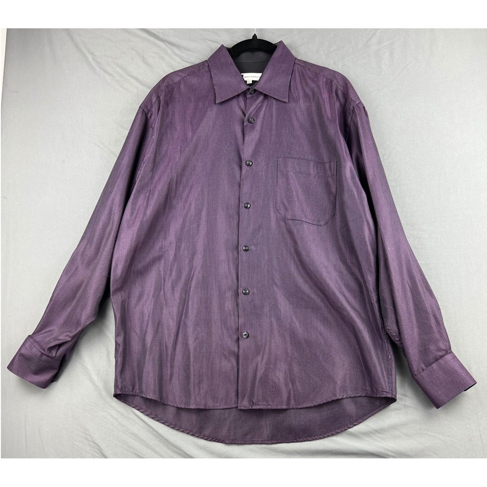 Bachrach Dress Shirt Mens Large Purple Cotton Long Sleeve Micro Pattern Good